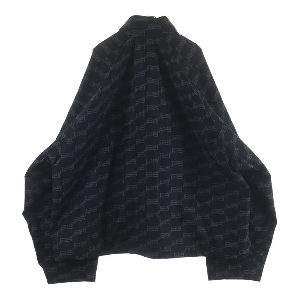 BALENCIAGA(バレンシアガ) BBモノグラム オーバーサイズ 総柄ナイロンジャケット フード付き ポリエステル ダブルジップ ブラック 704494
