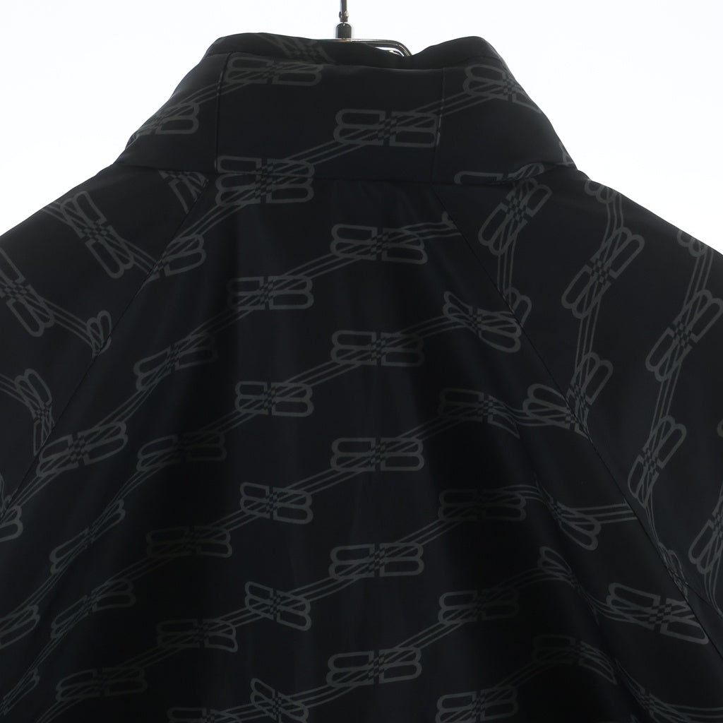 BALENCIAGA(バレンシアガ) BBモノグラム オーバーサイズ 総柄ナイロンジャケット フード付き ポリエステル ダブルジップ ブラック 704494