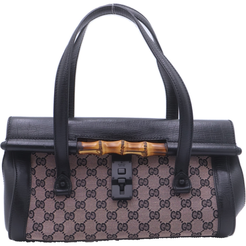 GUCCI(グッチ) GGキャンバス バンブー レザー ハンドバッグ ブラック/ベージュ 111713 レディース