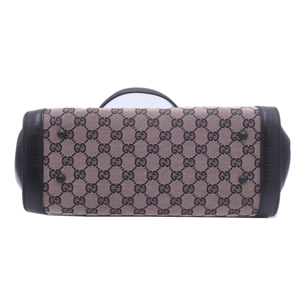 GUCCI(グッチ) GGキャンバス バンブー レザー ハンドバッグ ブラック/ベージュ 111713 レディース