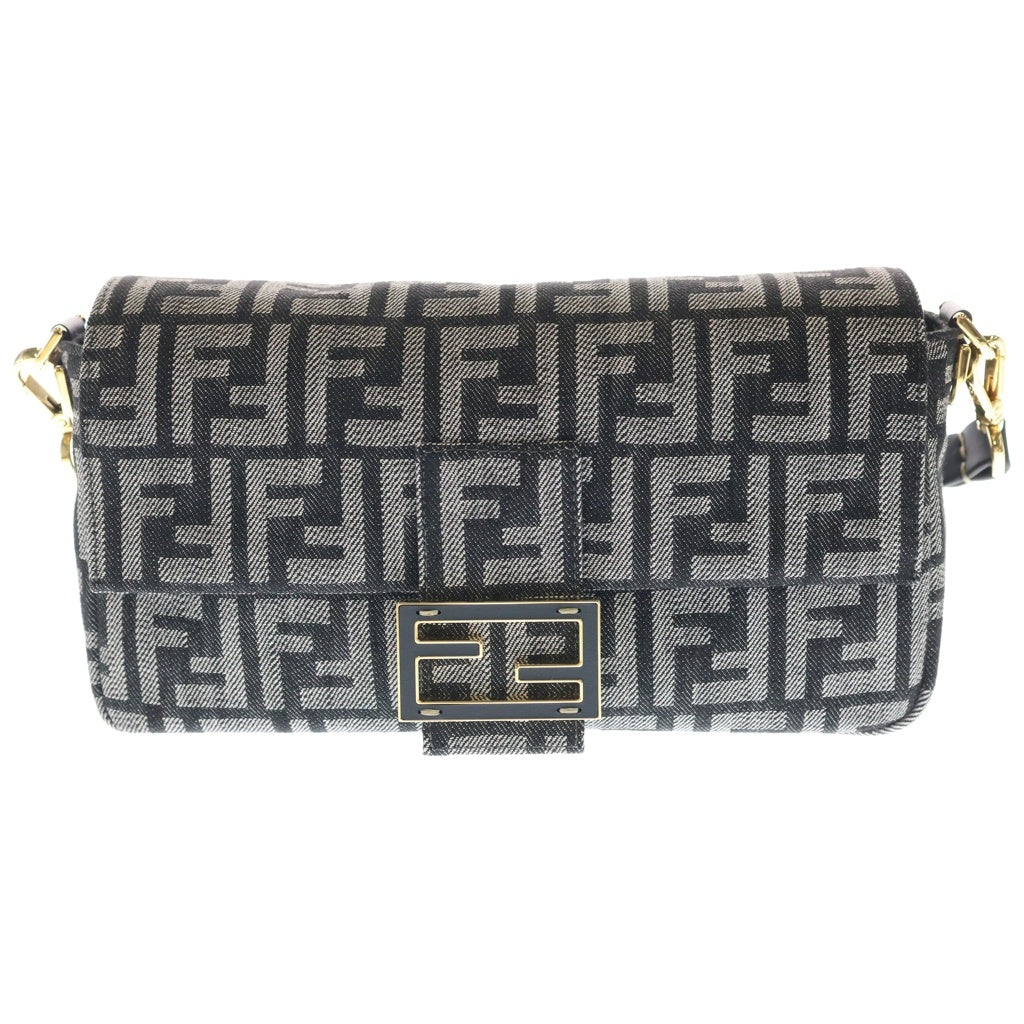 FENDI(フェンディ) 26SS FFジャガード マンマバゲット デニム 2WAY ショルダーバッグ ハンドバッグ ファブリック 8BR600 グレー/ブラック レディース