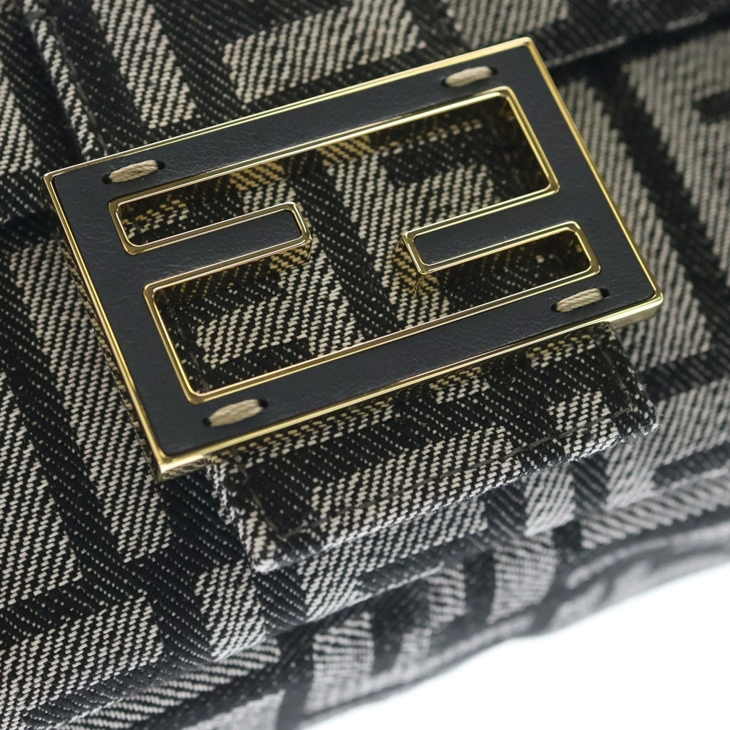 FENDI(フェンディ) 26SS FFジャガード マンマバゲット デニム 2WAY ショルダーバッグ ハンドバッグ ファブリック 8BR600 グレー/ブラック レディース