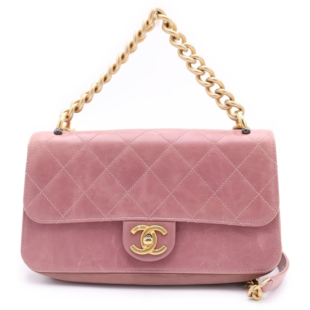 CHANEL(シャネル) マトラッセ シングルフラップ カーフスキン ゴールド金具 ターンロック 2WAY チェーン ハンドバッグ ショルダーバッグ モーヴピンク ピンク系 レディース