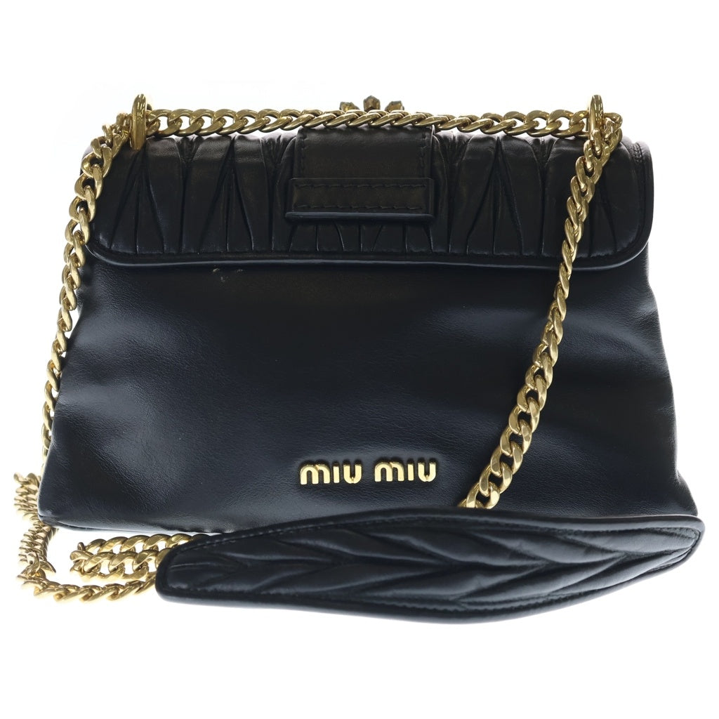 miumiu(ミュウミュウ) マテラッセ クリスタル 2Way ハンド ショルダーバッグ レザー ブラック 5BD103 レディース