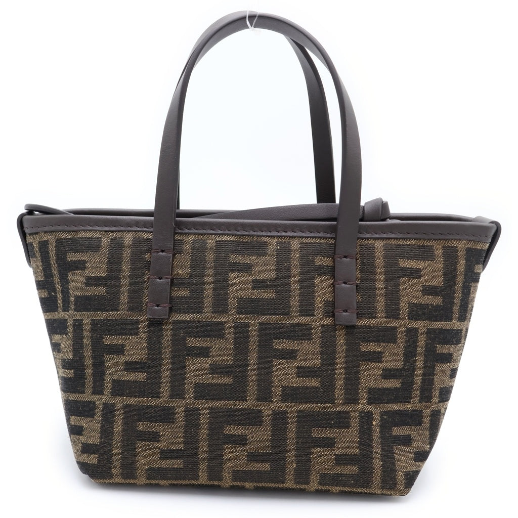 FENDI(フェンディ) ロール ミニ ファブリック FFジャガード 2WAYバッグ ショルダーバッグ ハンドバッグ ブラウン レザー×キャンバス 8BS096 ゴールド金具 レディース