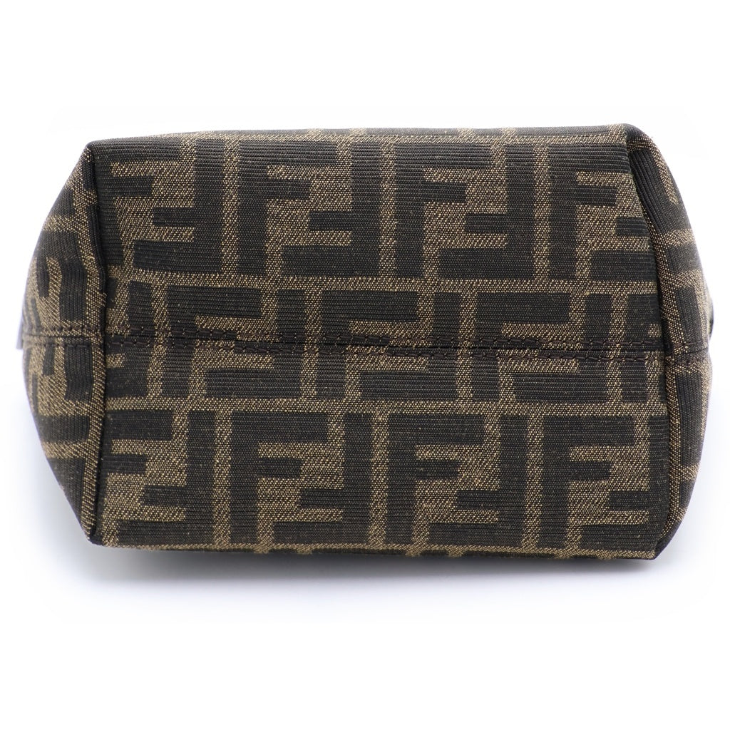 FENDI(フェンディ) ロール ミニ ファブリック FFジャガード 2WAYバッグ ショルダーバッグ ハンドバッグ ブラウン レザー×キャンバス 8BS096 ゴールド金具 レディース