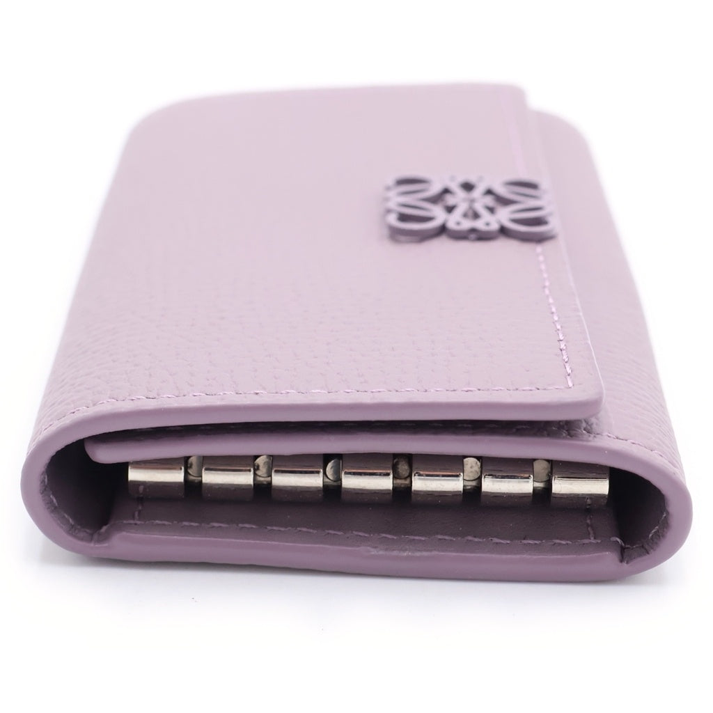 LOEWE(ロエベ) アナグラム 6連キーケース ペブルグレイン キーリング キーホルダー ライトパープル レザー シルバー金具