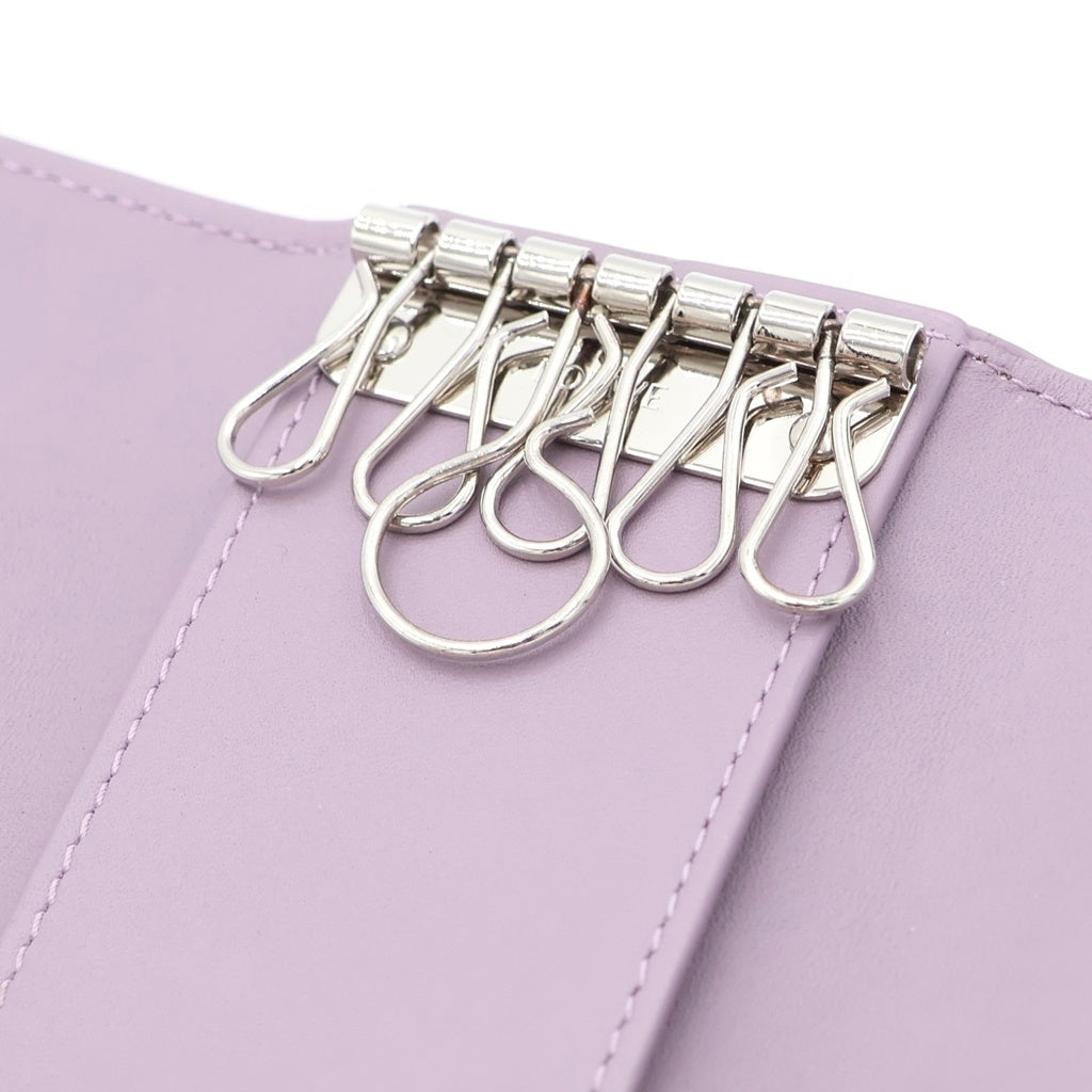 LOEWE(ロエベ) アナグラム 6連キーケース ペブルグレイン キーリング キーホルダー ライトパープル レザー シルバー金具