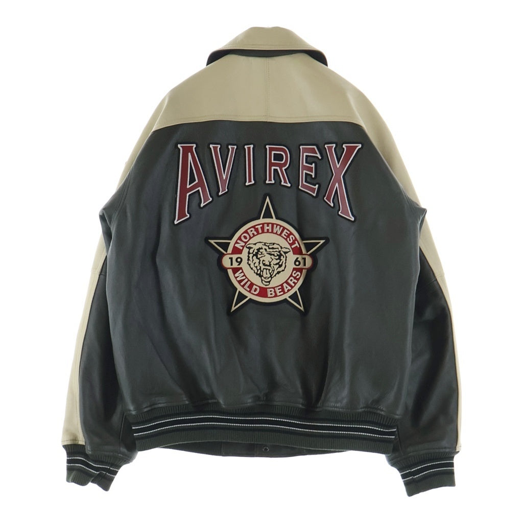 AVIREX(アヴィレックス) ワイルドベアーズ スタジアムレザージャケット カーキ×アイボリー #L レディース