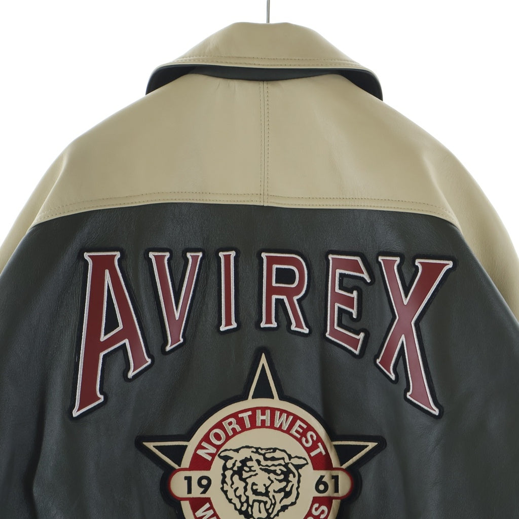 AVIREX(アヴィレックス) ワイルドベアーズ スタジアムレザージャケット カーキ×アイボリー #L レディース