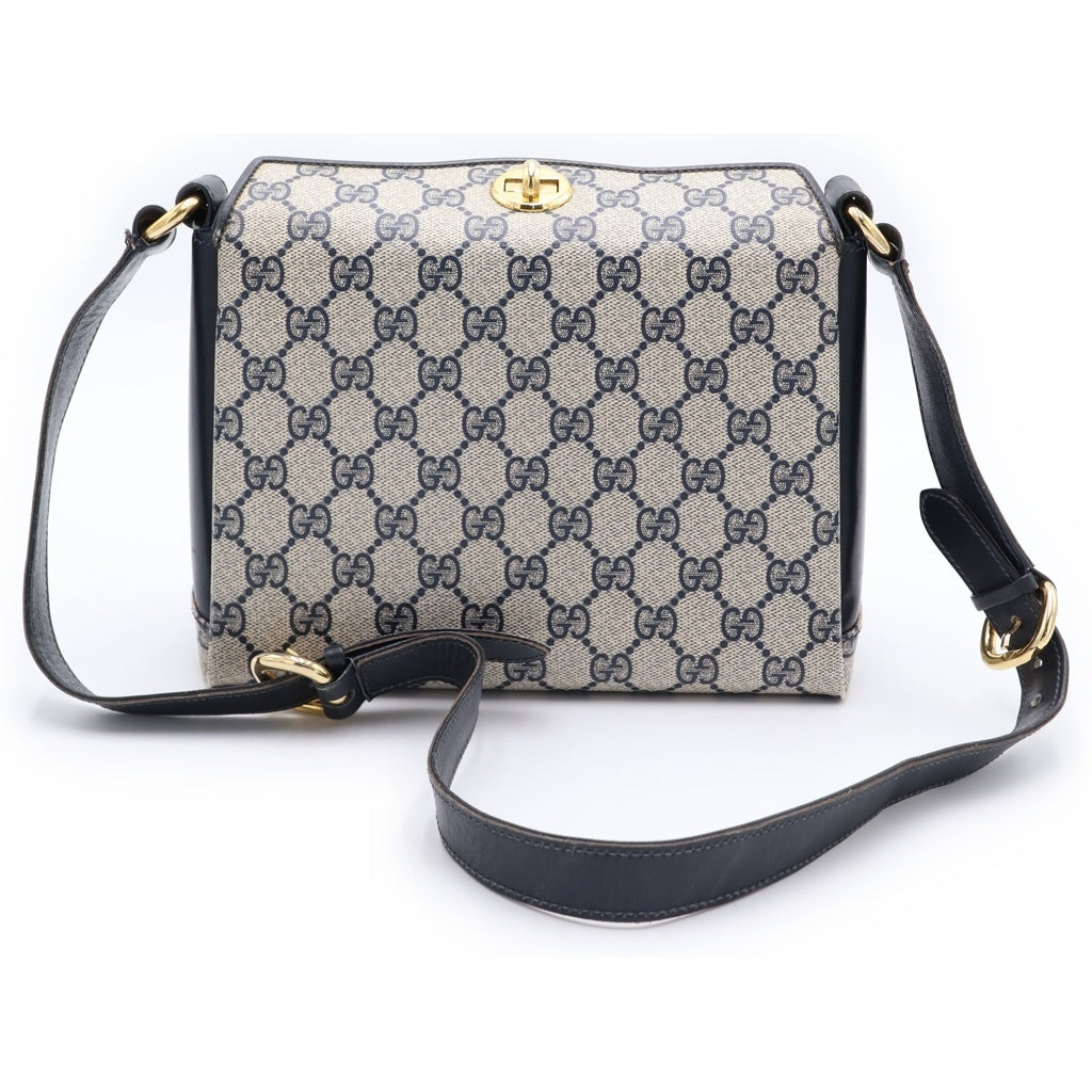 GUCCI(グッチ) オールドグッチ GGスプリーム PVC レザー ハンドバッグ ショルダーバッグ ネイビー×アイボリー レディース