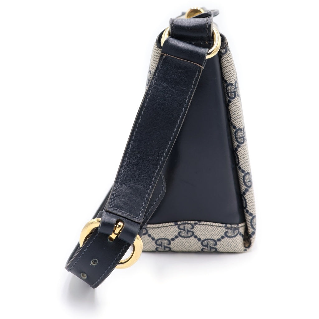 GUCCI(グッチ) オールドグッチ GGスプリーム PVC レザー ハンドバッグ ショルダーバッグ ネイビー×アイボリー レディース
