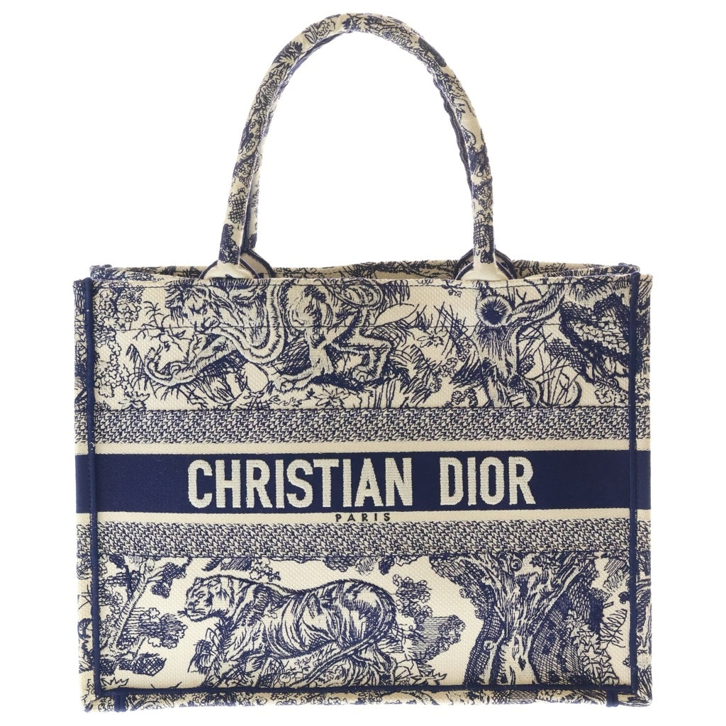 Christian Dior(クリスチャンディオール) ブックトート ミディアム トワル ドゥ ジュイ ハンドバッグ ネイビー×アイボリー キャンバス レディース
