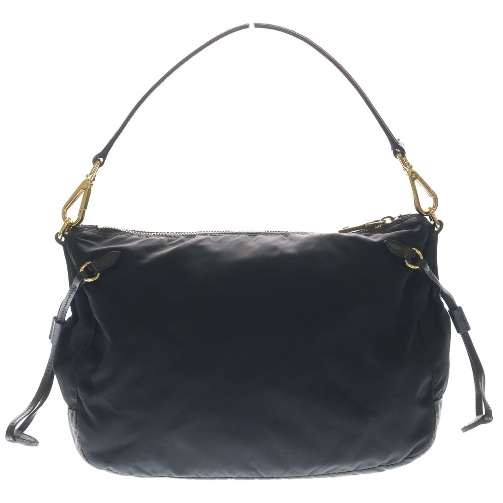 PRADA(プラダ) 三角ロゴ ハンドバッグ ワンショルダーバッグ ブラック レザー×ナイロン BR4080 ゴールド金具 レディース