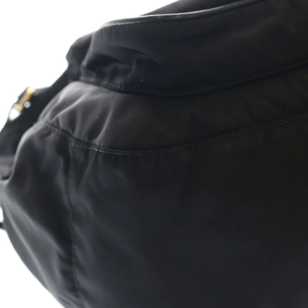 PRADA(プラダ) 三角ロゴ ハンドバッグ ワンショルダーバッグ ブラック レザー×ナイロン BR4080 ゴールド金具 レディース