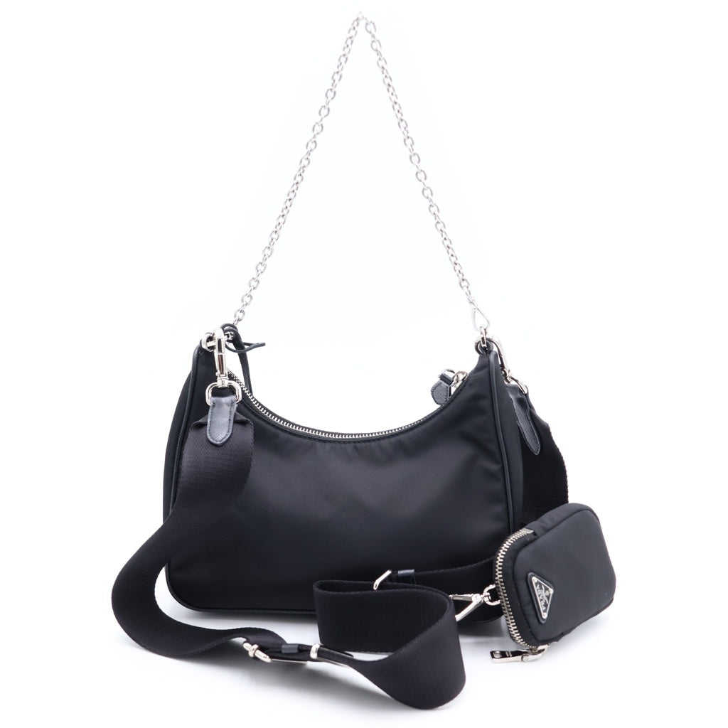 PRADA(プラダ) リナイロン トライアングルロゴ ショルダーバッグ ブラック ナイロン 1BH204 シルバー金具 レディース