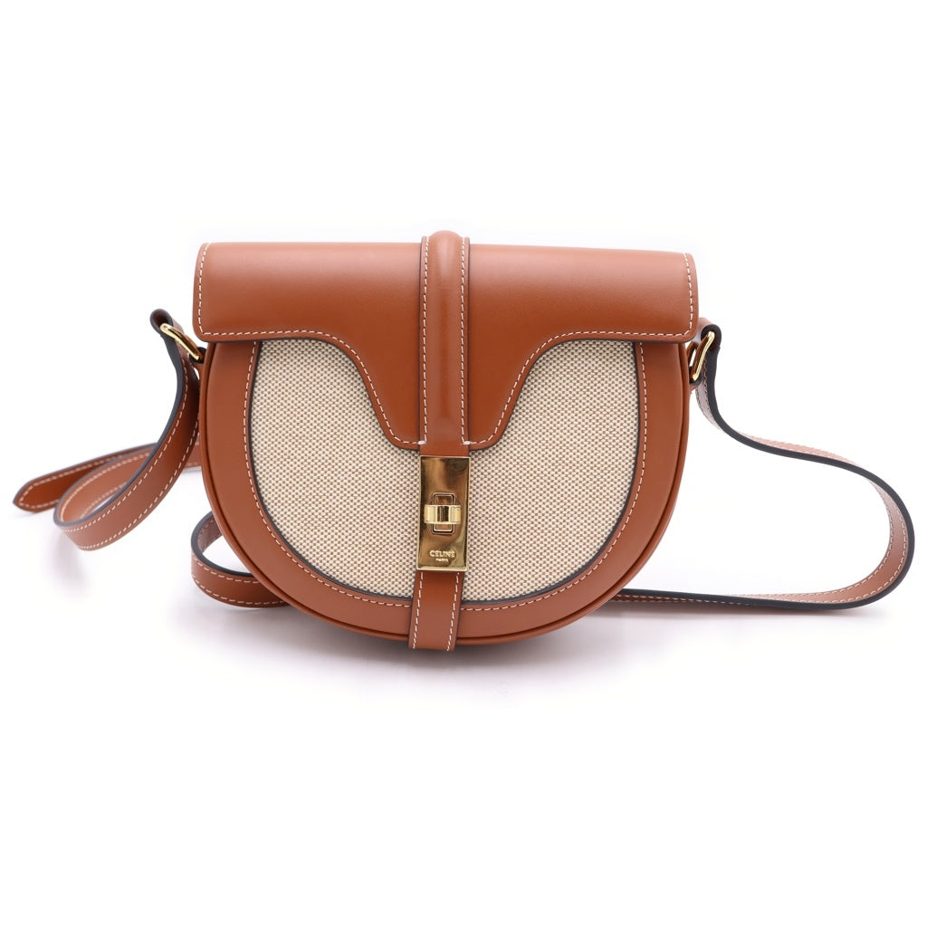 CELINE(セリーヌ) ブザス16 セーズ レザー キャンバス ショルダーバッグ ブラウン レディース