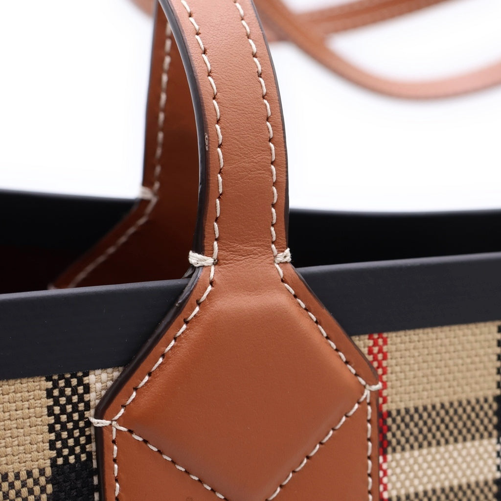 BURBERRY(バーバリー) ノバチェック ロンドン スモール キャンバス レザー トートバッグ ハンドバッグ ショルダーバッグ ベージュ 8066163 レディース