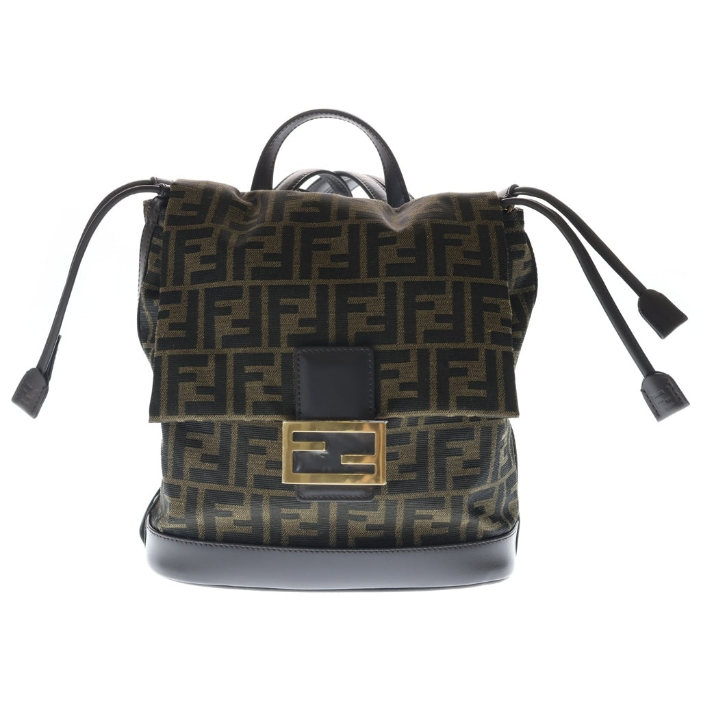 FENDI(フェンディ) ズッカ柄 FFジャガード FFロゴ バックパック リュックサック シルバー金具 ブラウン 8BZ057 レディース