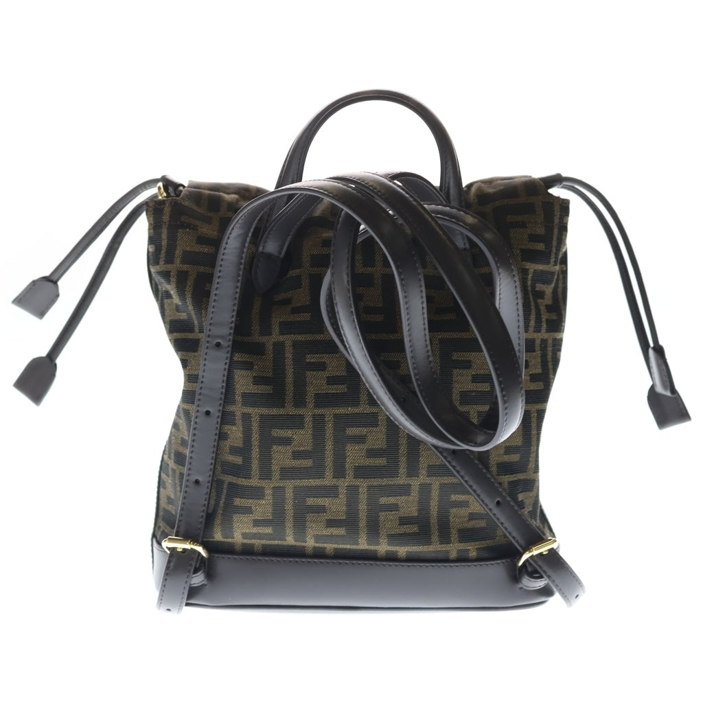 FENDI(フェンディ) ズッカ柄 FFジャガード FFロゴ バックパック リュックサック シルバー金具 ブラウン 8BZ057 レディース