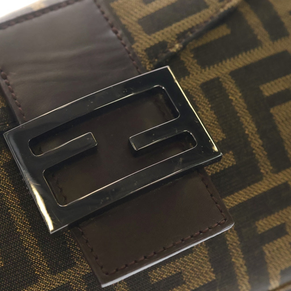 FENDI(フェンディ) ズッカ マンマバゲット ワンショルダーバッグ ブラウン レザー×キャンバス ガンメタ金具 レディース