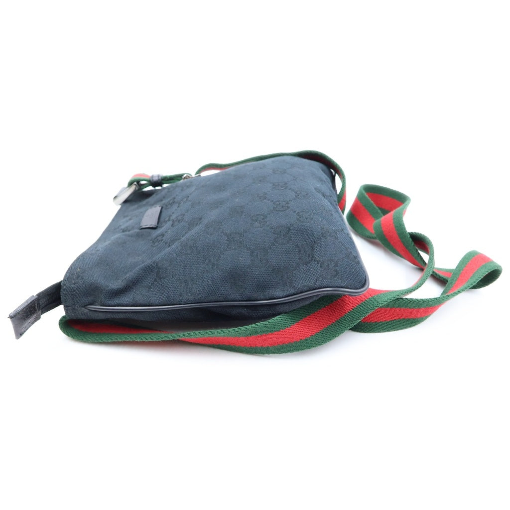 GUCCI(グッチ) GGキャンバス シェリーライン レザー キャンバス ショルダーバッグ ポシェット ブラック 146309
