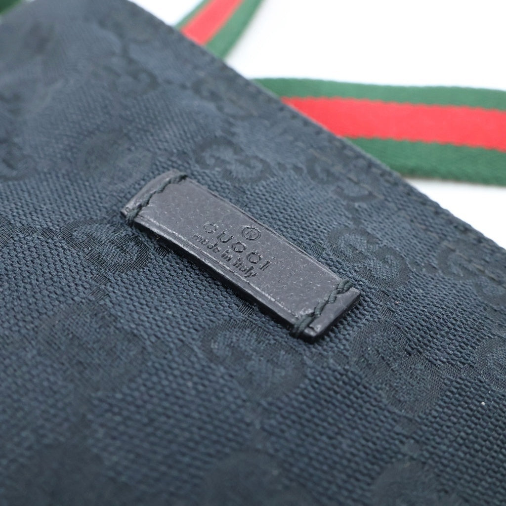 GUCCI(グッチ) GGキャンバス シェリーライン レザー キャンバス ショルダーバッグ ポシェット ブラック 146309