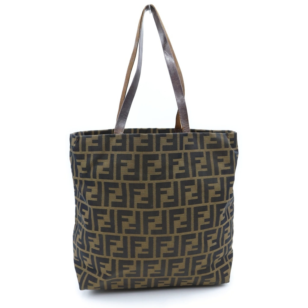 FENDI(フェンディ) ズッカ柄 ナイロントートバッグ 総柄 ロゴ レザー ブラウン レディース