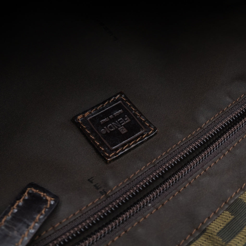 FENDI(フェンディ) ズッカ柄 ナイロントートバッグ 総柄 ロゴ レザー ブラウン レディース