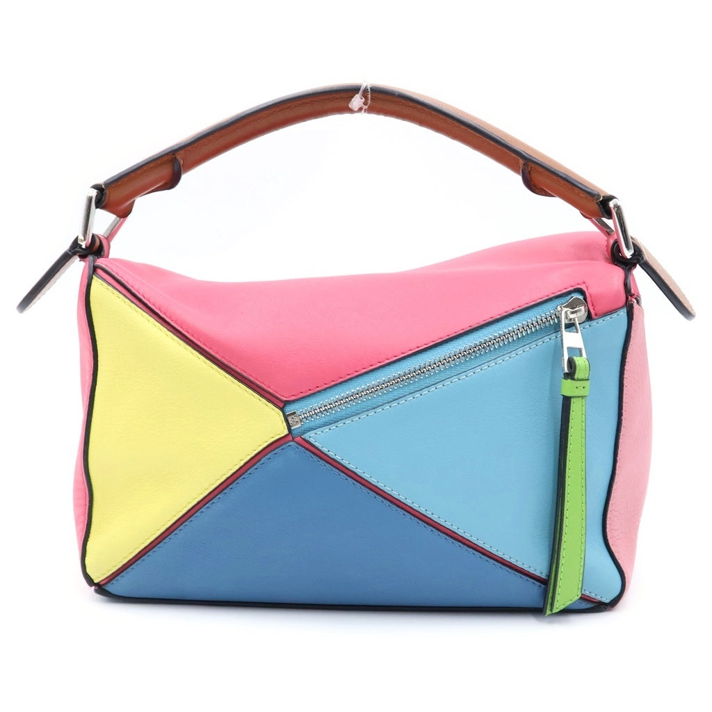 LOEWE(ロエベ) パズルバッグ バイカラー 2WAYハンドバッグ ショルダーバッグ マルチカラー レザー シルバー金具 レディース