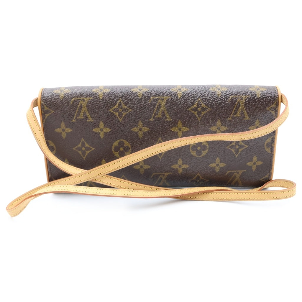 LOUIS VUITTON(ルイヴィトン) モノグラム ポシェットツインGM ショルダーバッグ ブラウン レザー×PVC M51852 ゴールド金具 レディース