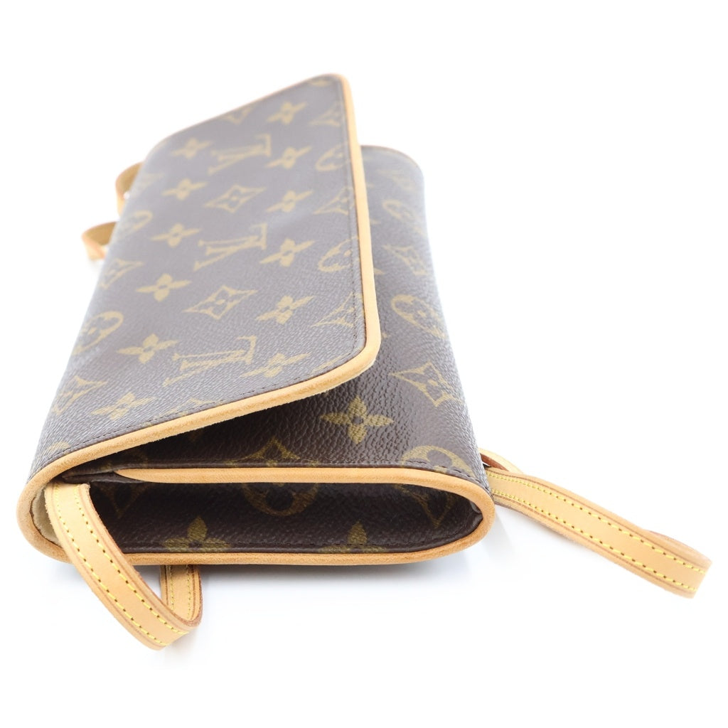 LOUIS VUITTON(ルイヴィトン) モノグラム ポシェットツインGM ショルダーバッグ ブラウン レザー×PVC M51852 ゴールド金具 レディース