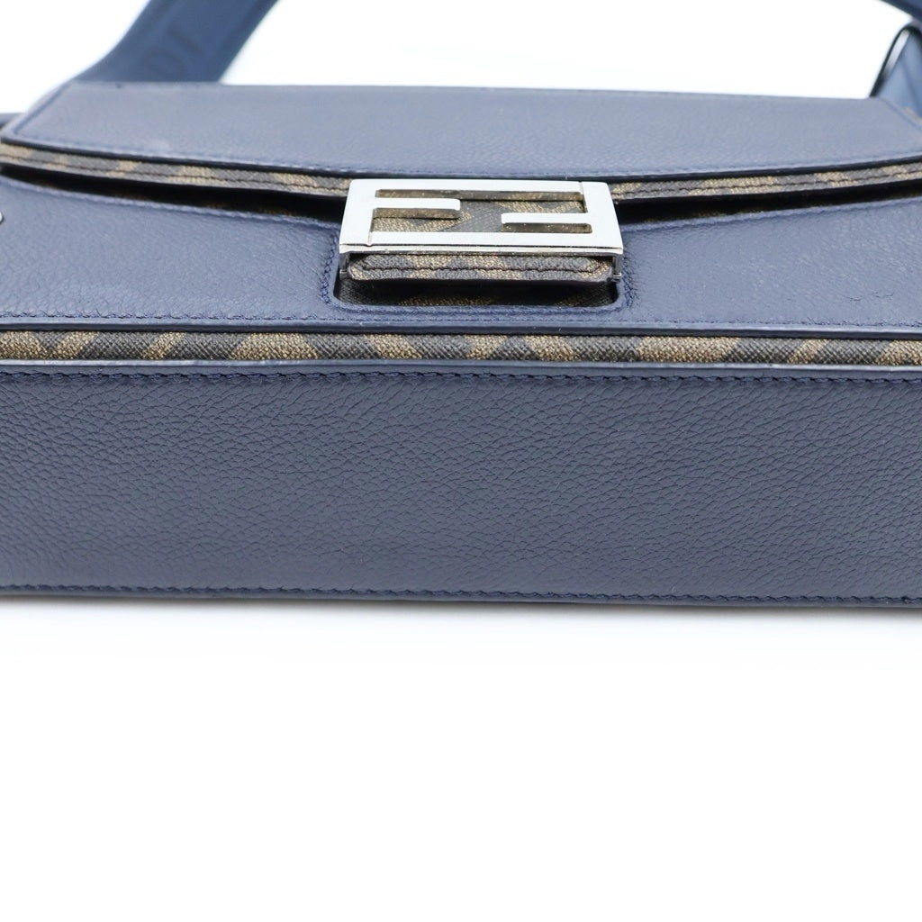 FENDI(フェンディ) バゲット ソフトトランク ショルダーバッグ PVC レザー ブラウン/ネイビー 7VA565 レディース