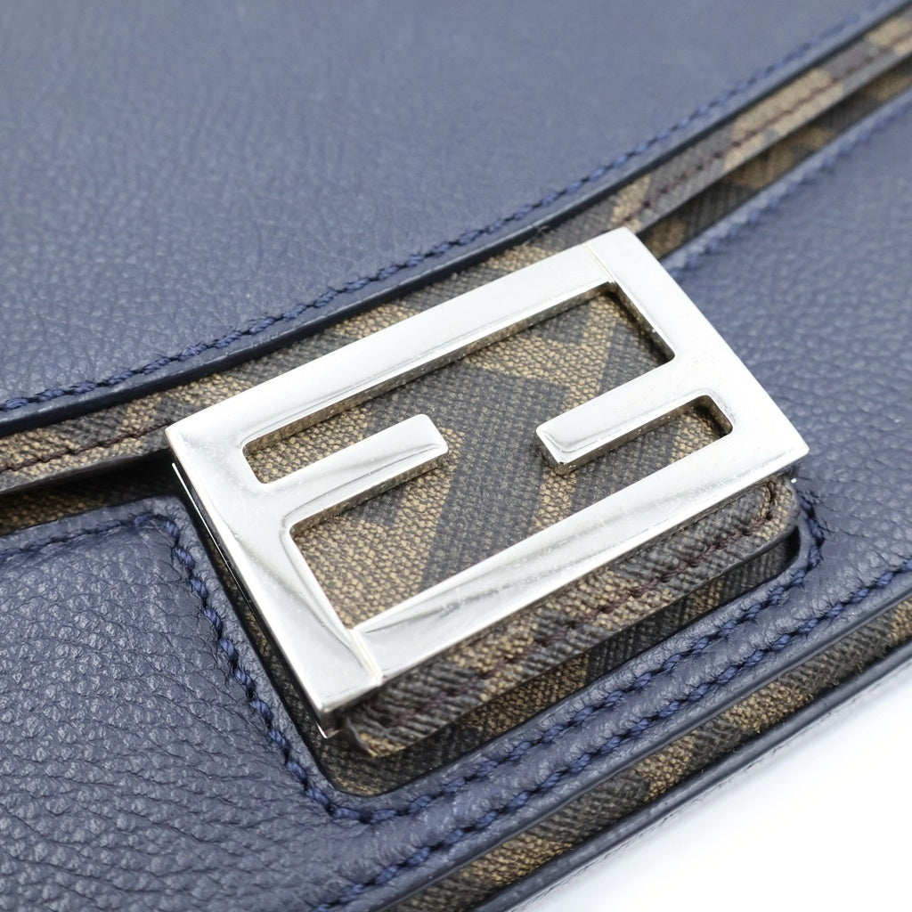 FENDI(フェンディ) バゲット ソフトトランク ショルダーバッグ PVC レザー ブラウン/ネイビー 7VA565 レディース