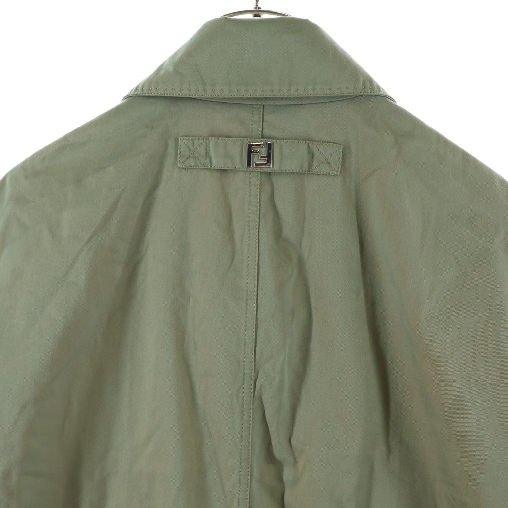 FENDI(フェンディ) バックロゴ ウォッシュ加工 ステンカラーロングコート カーキ #48 FF0787 AR8W