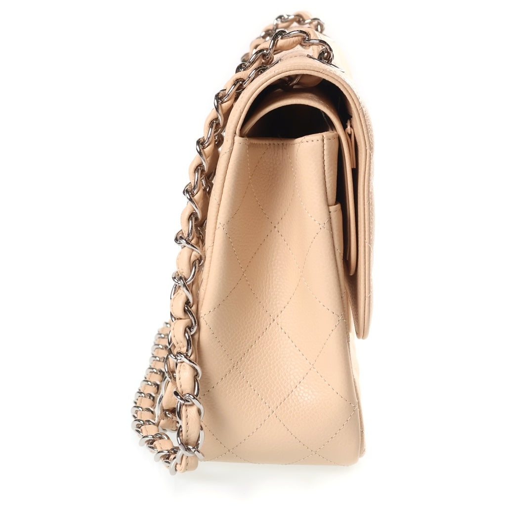CHANEL(シャネル) マトラッセ30 Wフラップ Wチェーン ショルダーバッグ シルバー金具 キャビアスキン ベージュ レディース