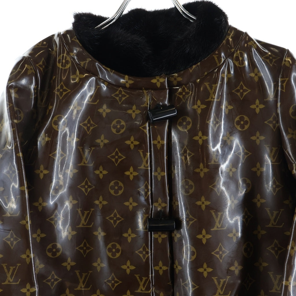 LOUIS VUITTON(ルイヴィトン) ファーコート ロング ジャケット モノグラム ヴェルニ ミンク ツイード ブラウン/ブラック レディース