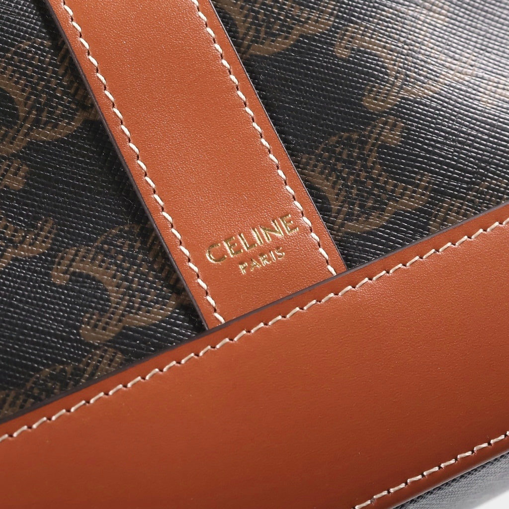CELINE(セリーヌ) ミディアム カバ トリオンフキャンバス レザー トートバッグ ブラウン レディース