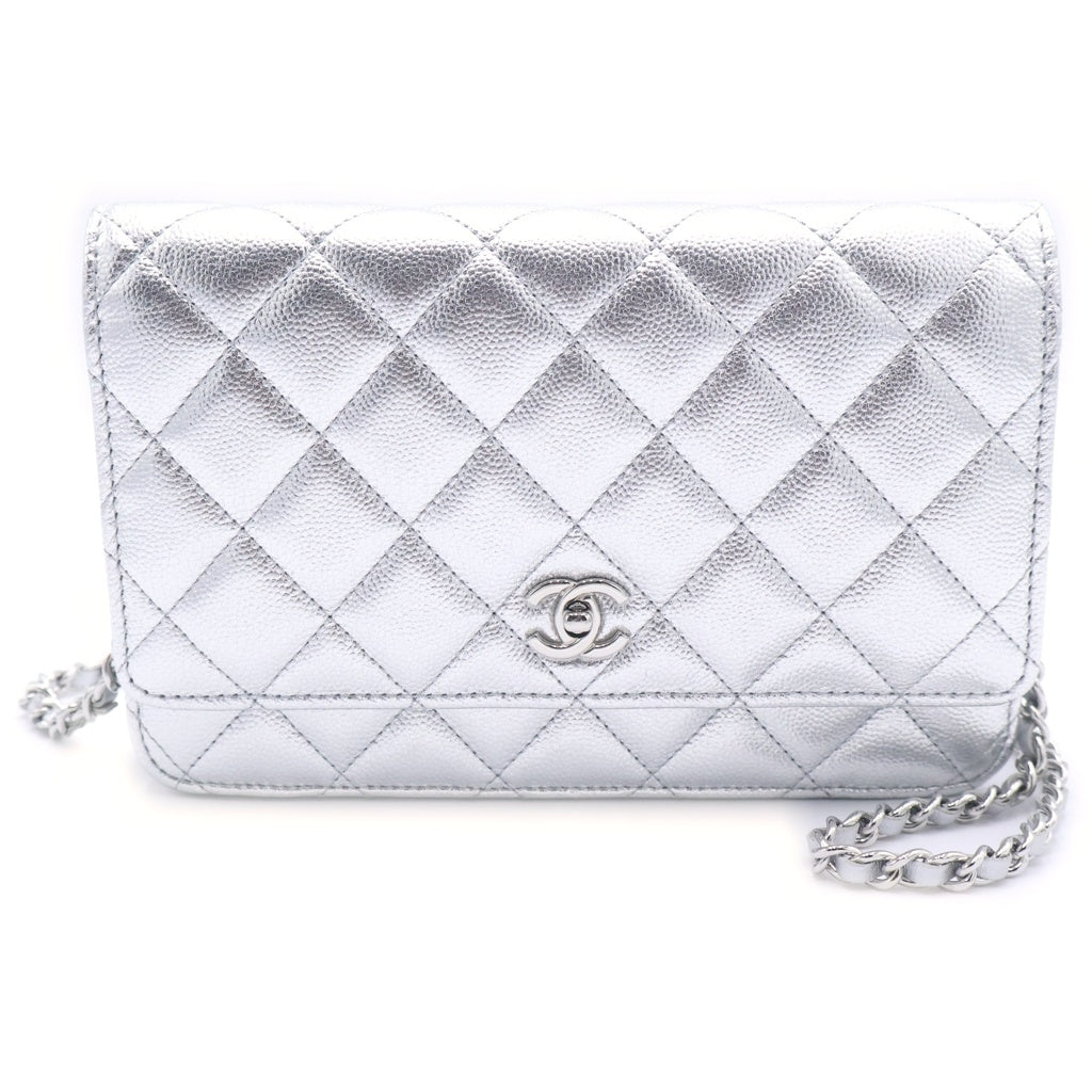 CHANEL(シャネル) マトラッセ キャビアスキン レザー チェーンウォレット ショルダーバッグ シルバー金具 シルバー プレート レディース