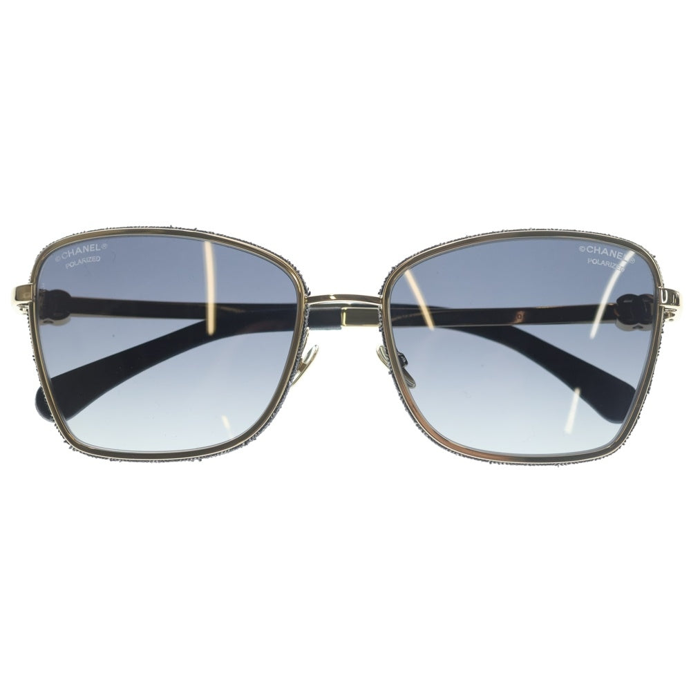 CHANEL(シャネル) キャッツアイシェイプ サングラス ゴールドフレーム ブラックレンズ カーフスキン×デニム 57□18 4289-Q レディース