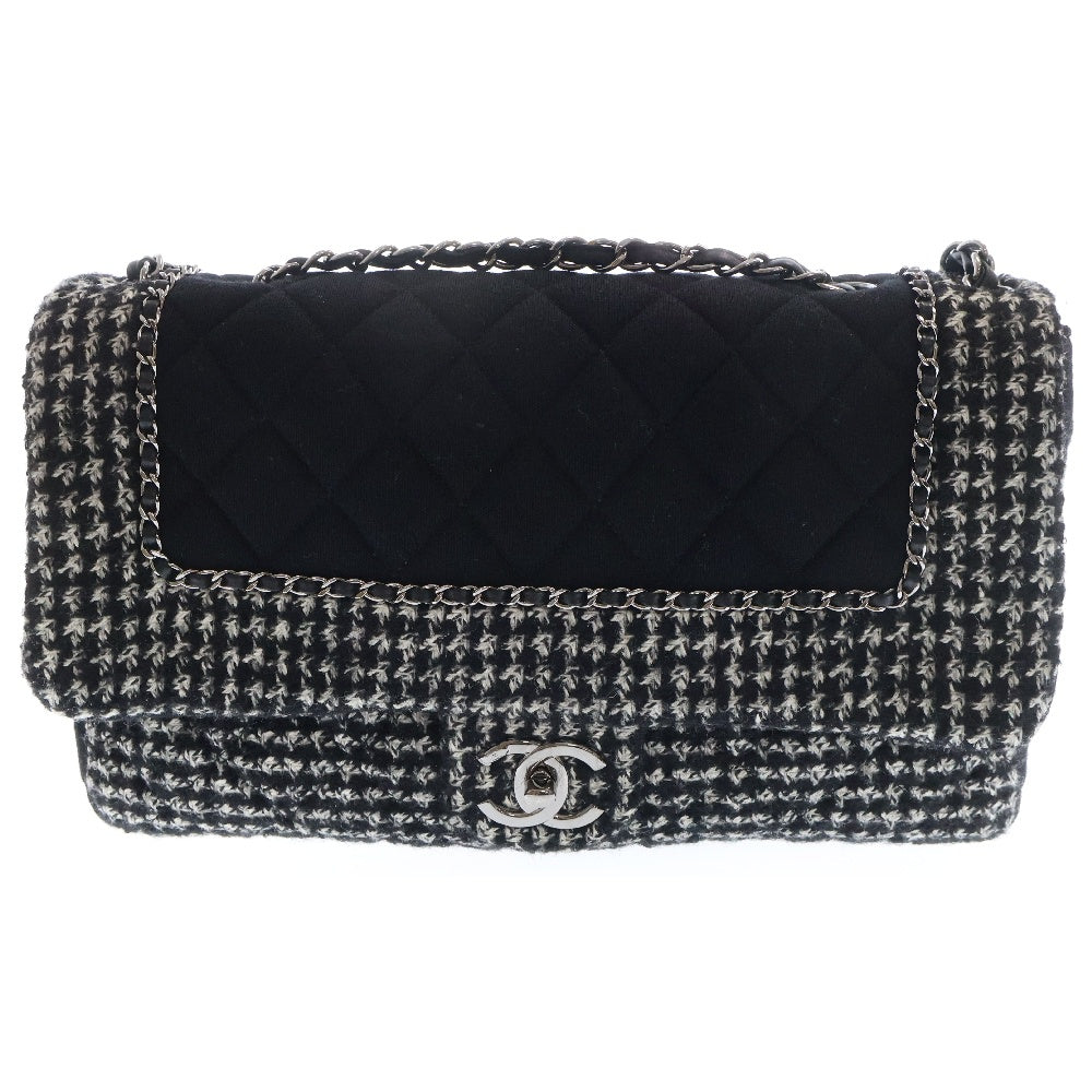 CHANEL(シャネル) マトラッセ30 ダブルチェーン シングルフラップ ショルダーバッグ 斜め掛けバッグ 肩掛けバッグ ブラック ココマーク ツイード シルバー金具 A92533