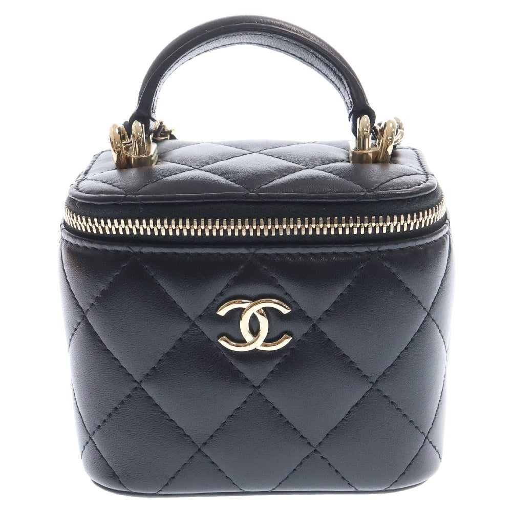 CHANEL(シャネル) ミニバニティ トップハンドル 2WAYショルダーバッグ ミニバッグ ブラック ラムスキン ゴールド金具 AS2198
