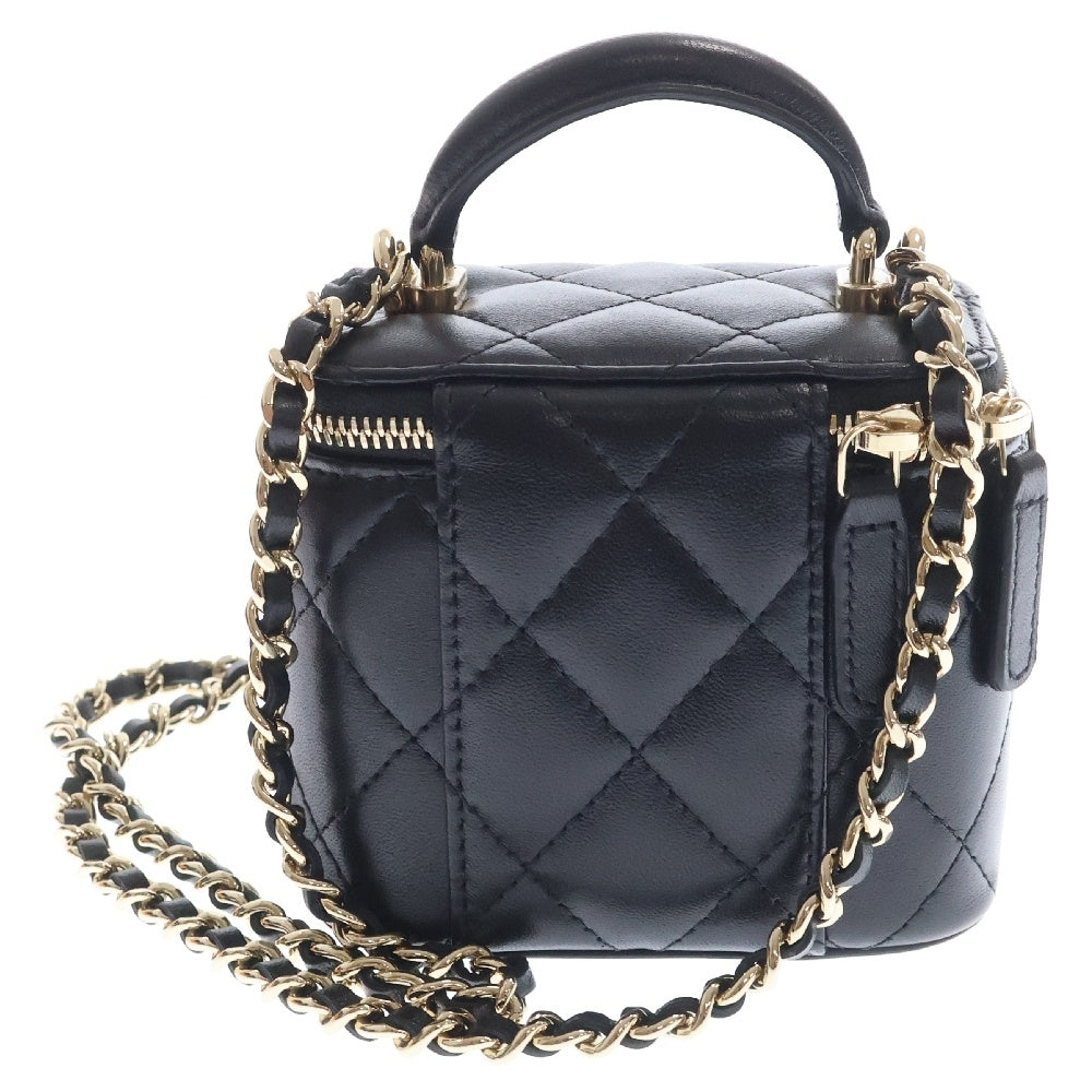 CHANEL(シャネル) ミニバニティ トップハンドル 2WAYショルダーバッグ ミニバッグ ブラック ラムスキン ゴールド金具 AS2198