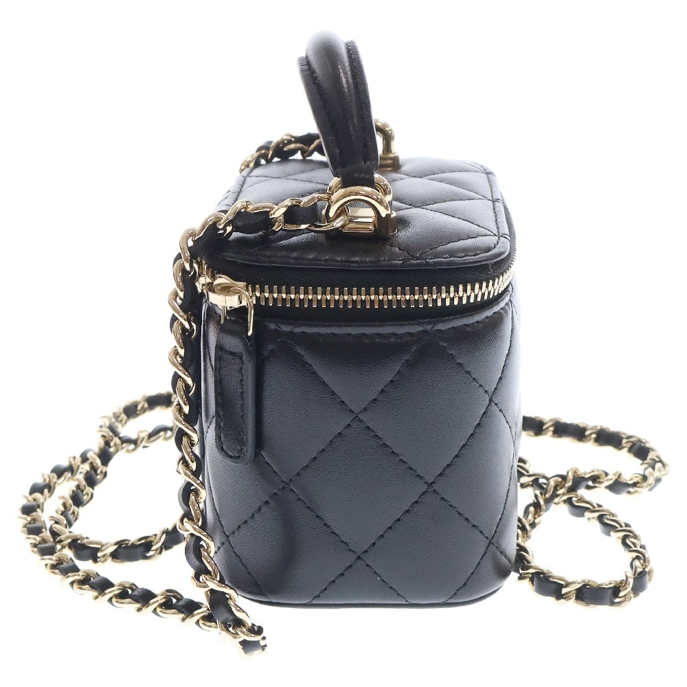 CHANEL(シャネル) ミニバニティ トップハンドル 2WAYショルダーバッグ ミニバッグ ブラック ラムスキン ゴールド金具 AS2198