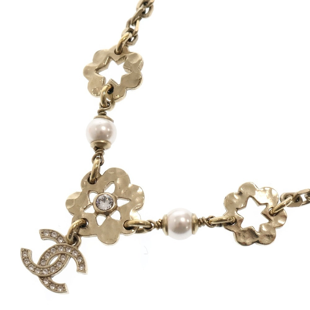 CHANEL(シャネル) ココマーク フラワーモチーフ ラインストーン ネックレス フェイクパール ゴールド GP I25C アクセサリー