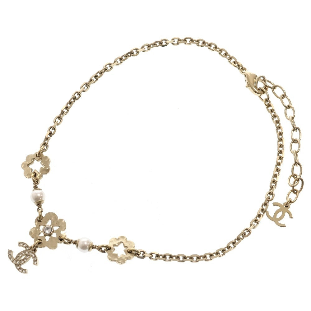 CHANEL(シャネル) ココマーク フラワーモチーフ ラインストーン ネックレス フェイクパール ゴールド GP I25C アクセサリー