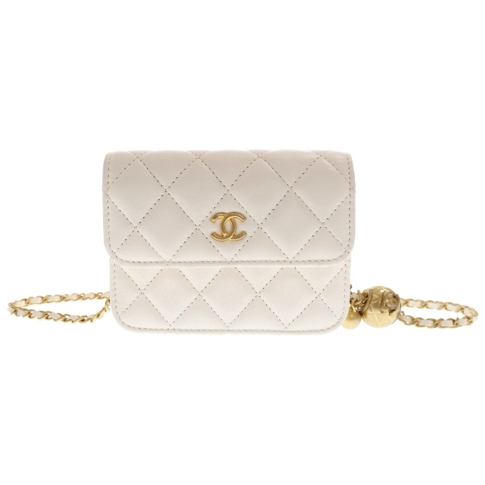CHANEL(シャネル) ミニマトラッセ チェーンクラッチ ウォレット ボールチェーン ホワイト ラムスキン ゴールド金具 AP1628 ショルダーバッグ