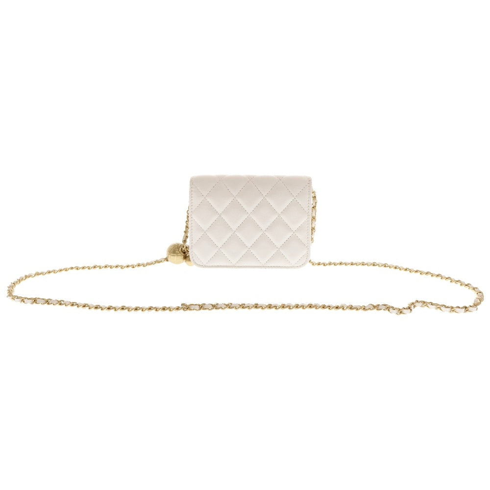 CHANEL(シャネル) ミニマトラッセ チェーンクラッチ ウォレット ボールチェーン ホワイト ラムスキン ゴールド金具 AP1628 ショルダーバッグ