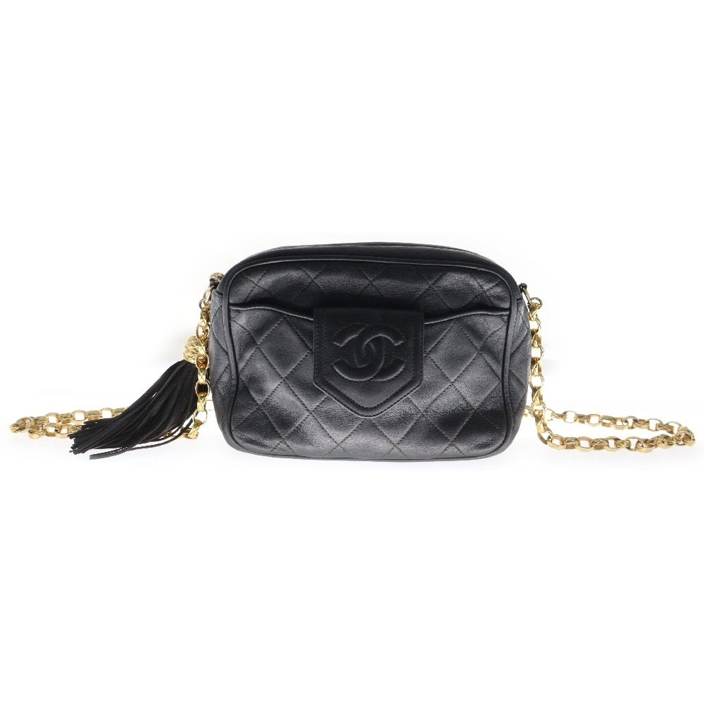 CHANEL(シャネル) ココマーク フリンジ ポシェット チェーン ショルダーバッグ ブラック ラムスキン ゴールド金具