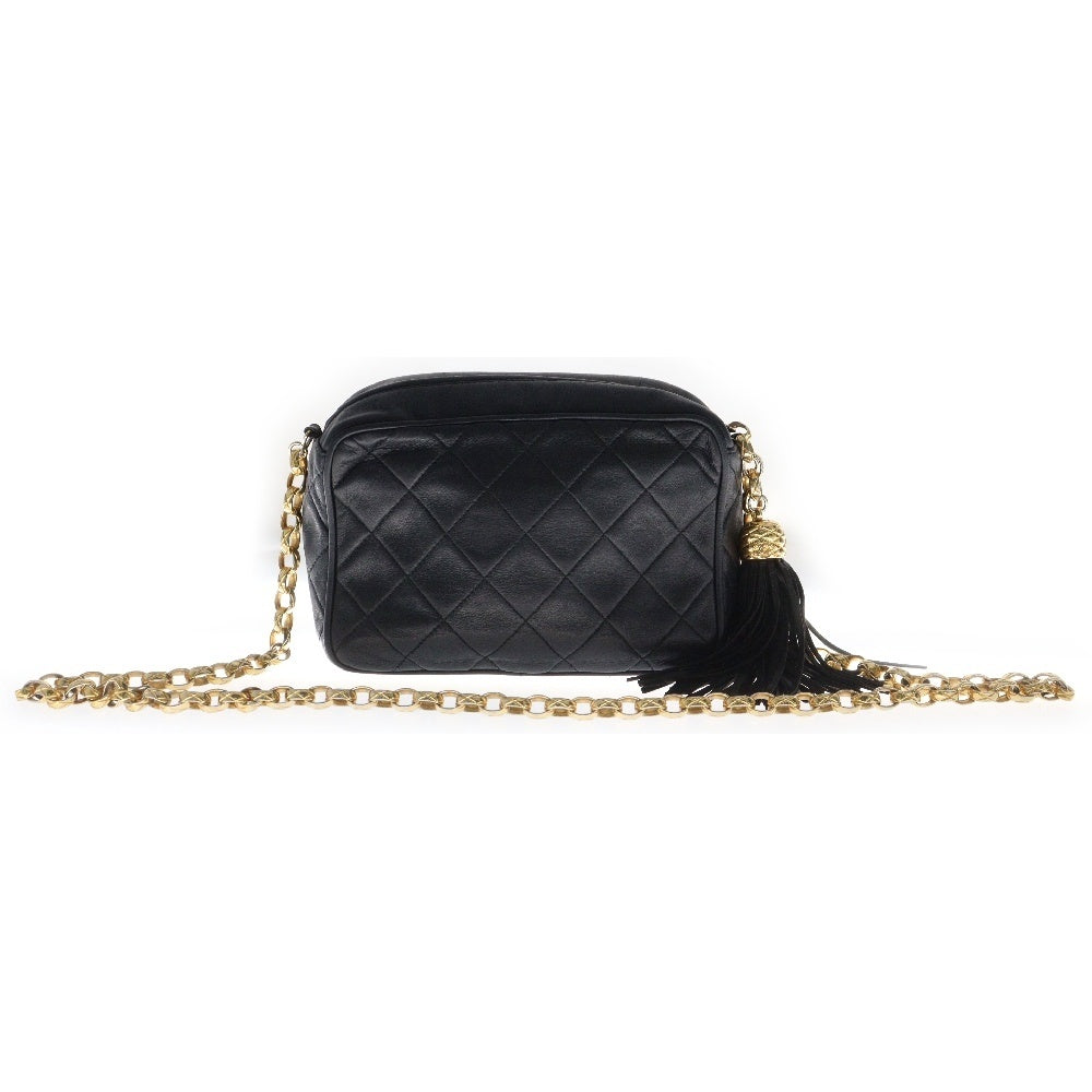 CHANEL(シャネル) ココマーク フリンジ ポシェット チェーン ショルダーバッグ ブラック ラムスキン ゴールド金具